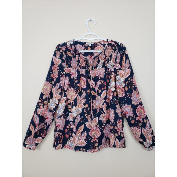 Lucky Brand Womens Top Size M Floral Boho Peasant Blouse Long Sleeve Fairy - Picture 1 of 9